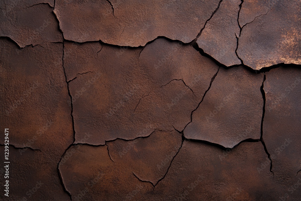Obraz premium Cracked earth texture with rusty brown surface and natural patterns