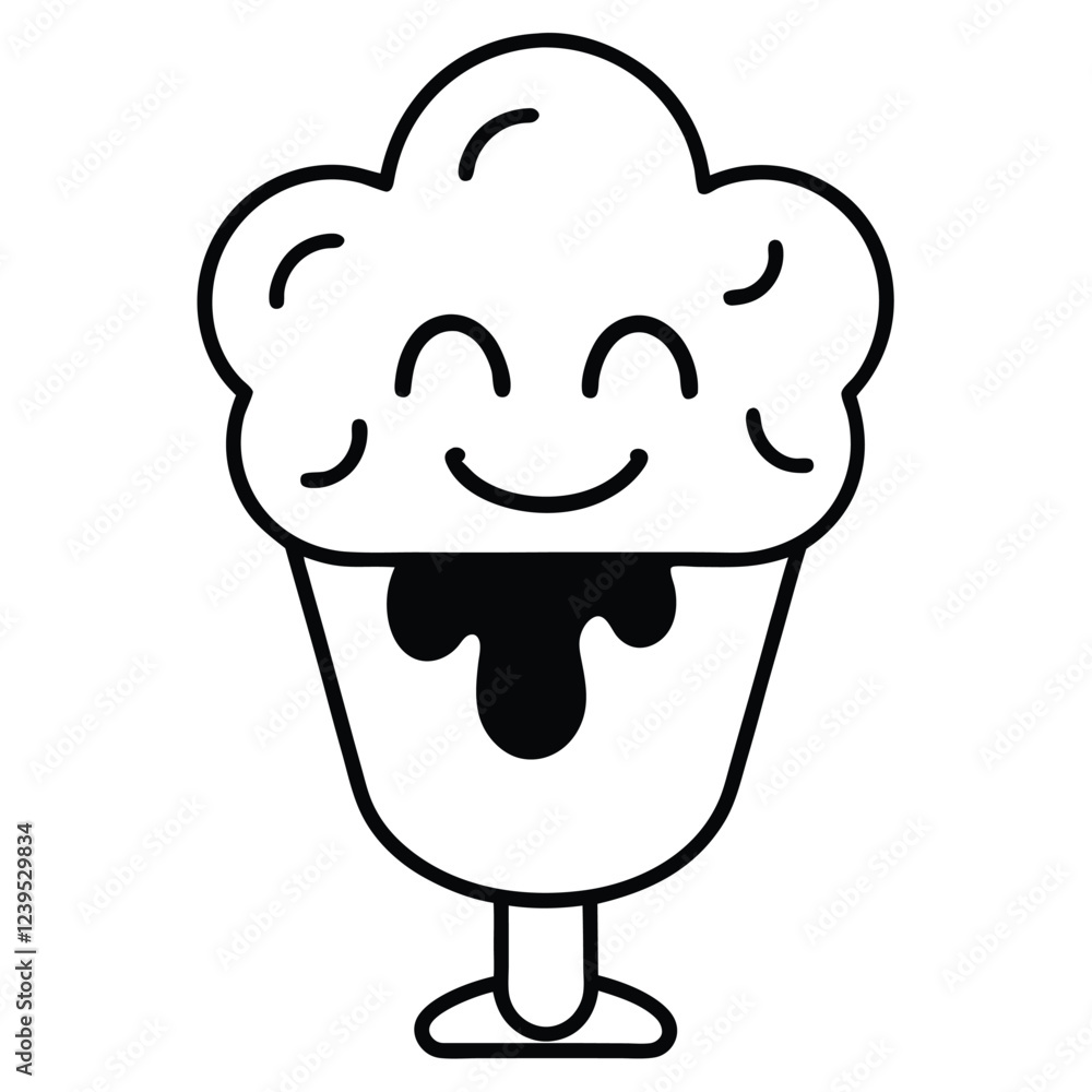 Ice cream funny vector line art illustration Ice cream funny vector line art illustration