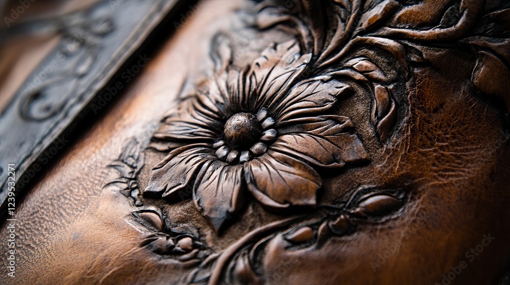 A close-up capturing the intricate details of aged brown leather, showcasing its natural texture A close-up capturing the intricate details of aged brown leather, showcasing its natural texture
