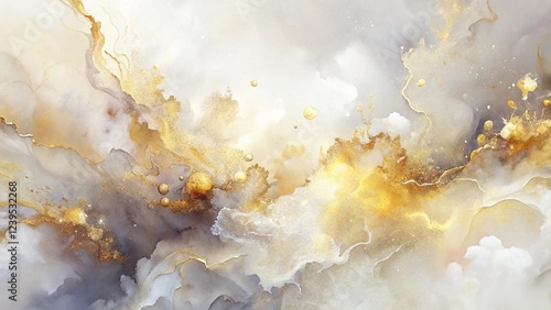 Abstract cloudy texture with gold and white watercolor effect