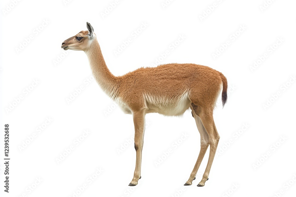 Obraz premium Vicuña alone on a white backdrop representing Andean wildlife