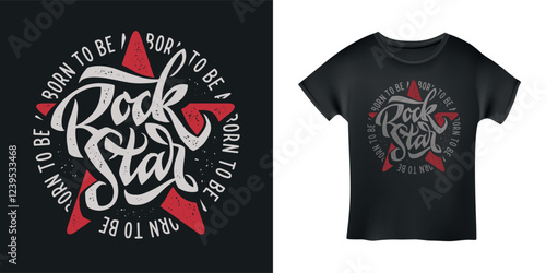 Rockstar word t-shirt design typography. Creative hand drawn lettering art. Rock related text. Vector vintage illustration.