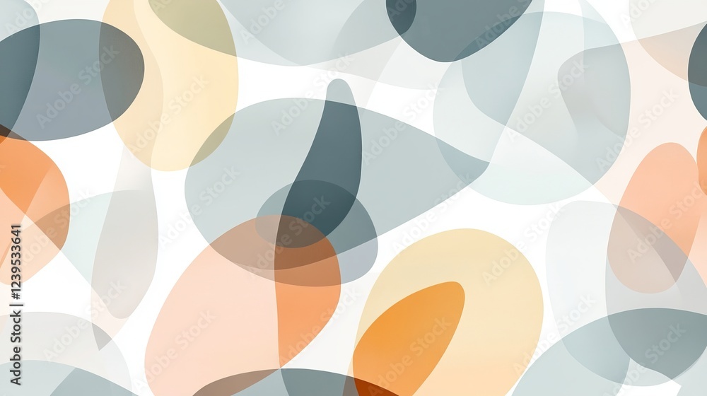 A modern abstract geometric seamless pattern transparent layered ovals and rounded shapes. By multicolored sea pebbles and the seabed, it incorporates calming pastel tones with a natural organic feel A modern abstract geometric seamless pattern transparent layered ovals and rounded shapes. By multicolored sea pebbles and the seabed, it incorporates calming pastel tones with a natural organic feel