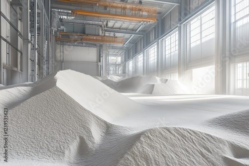 White sand dunes inside the concrete and asphalt manufacturing plant high quality industrial materials photo