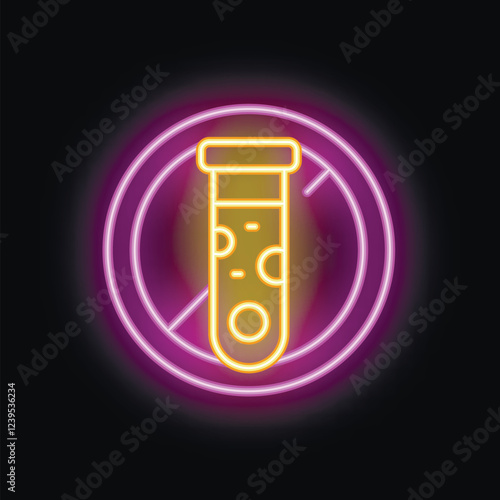 Neon sign showing a test tube with a forbidden sign, representing gmo free products and a healthy lifestyle
