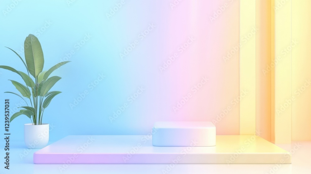 Pastel Background With Plant and Minimalist Display Stand Pastel Background With Plant and Minimalist Display Stand