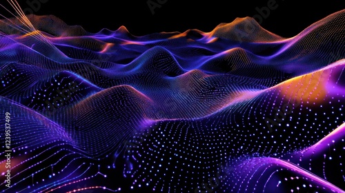 Abstract data visualization of a 3D undulating landscape with glowing dots