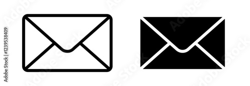 Black and white mail icon, Vector illustration, New or unread message in mailbox, Email