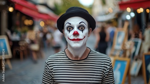 Fototapeta Naklejka Na Ścianę i Meble -  portrait of a mime looking at the camera on the streets of France
