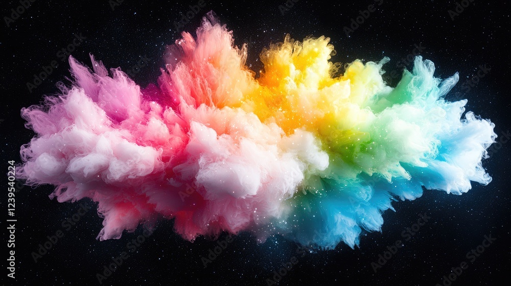 Colorful powder explosion, dark background, space theme, abstract art, design element Colorful powder explosion, dark background, space theme, abstract art, design element