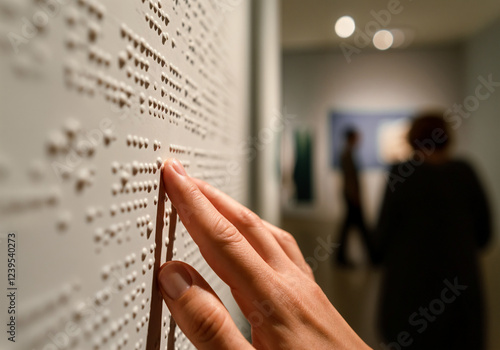 Obraz na płótnie Close up of a hand reading braille in an art gallery, promoting accessibility and inclusivity in the arts w salonie