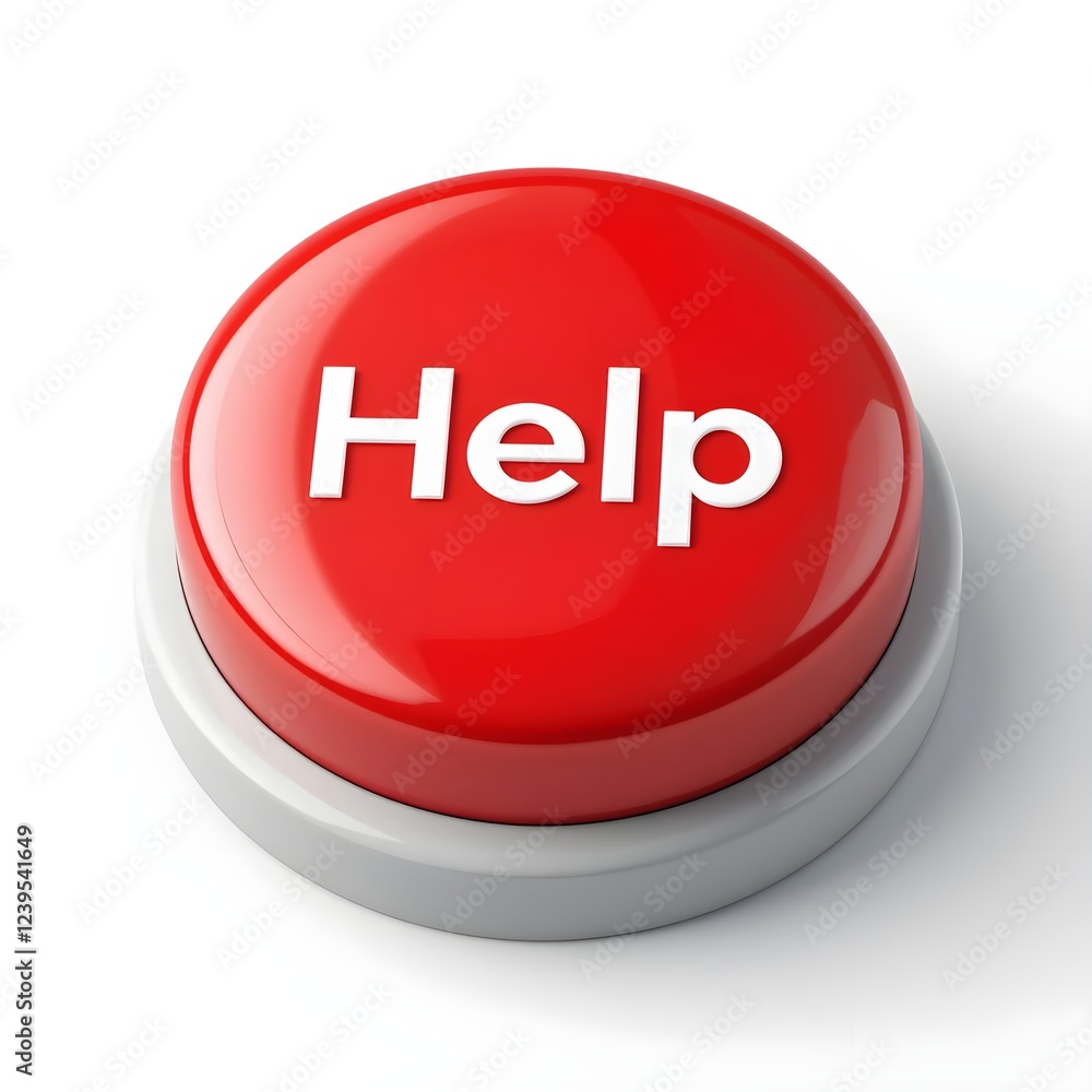 Glossy, round, red button with white lettering that says Glossy, round, red button with white lettering that says