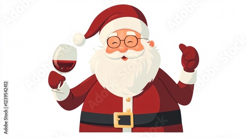Festive Holiday Illustration of Santa Claus Holding a Glass of Wine Vector Isolate