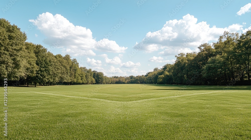Sunny park meadow, trees, blue sky, clouds, tranquil scene, nature background Sunny park meadow, trees, blue sky, clouds, tranquil scene, nature background
