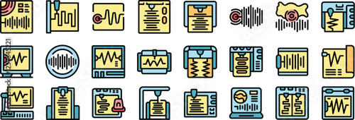 Polygraph test icons set showing lie detection, truth verification, and other related concepts