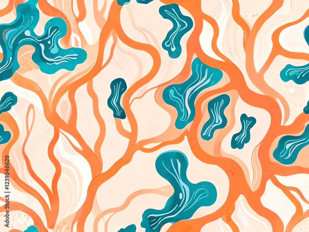 Abstract Teal and Orange Organic Forms Abstract Teal and Orange Organic Forms