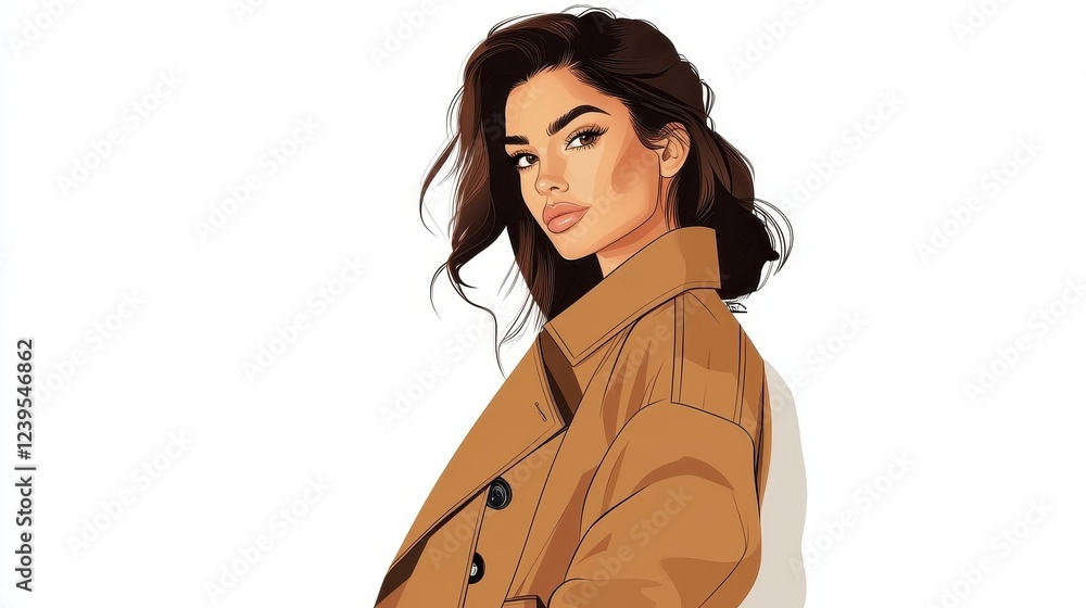Stylish Young Woman Posing in Chic Brown Overcoat with Confidence Stylish Young Woman Posing in Chic Brown Overcoat with Confidence