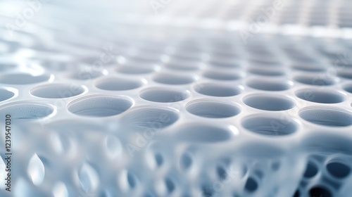 Closeup of a highefficiency reverse osmosis membrane depicting the microscopic pore structure that serves as the key barrier against contaminants surrounded by tubing that connects photo