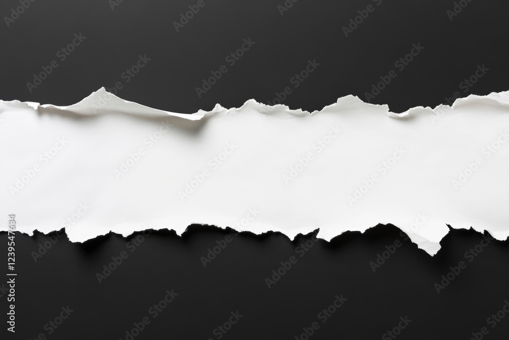Torn white paper on black background depicting raw edges and texture Torn white paper on black background depicting raw edges and texture