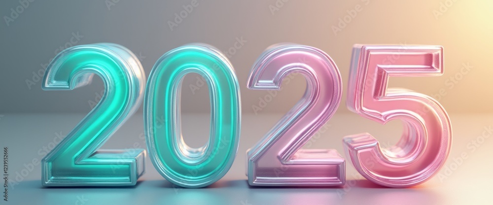 The sleek, translucent numbers 2025 shimmer in a blend of teal and pink hues, radiating a modern and festive vibe. This captivating image symbolizes the excitement and anticipation of the New Year The sleek, translucent numbers 2025 shimmer in a blend of teal and pink hues, radiating a modern and festive vibe. This captivating image symbolizes the excitement and anticipation of the New Year
