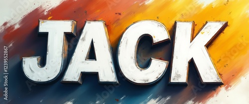 The image showcases the name JACK in large, bold letters, artistically ed against a dynamic backdrop of warm hues. The interplay of colors creates an energetic atmosphere, making the name stand out as