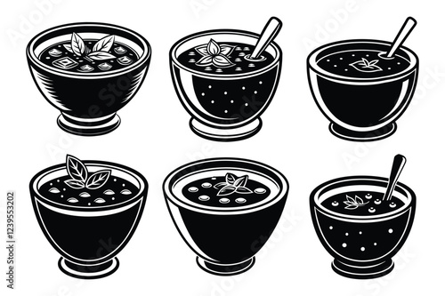 Soup bowls sets icon vector on White Background ,Vector Art Illustration on white background.