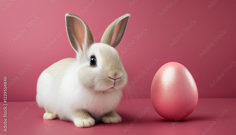lovely bunny and single easter egg isolated on pastel crimson historical past lovely bunny and single easter egg isolated on pastel crimson historical past
