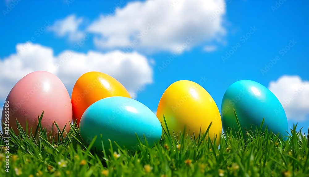 a set of four different colored easter eggs, Easter celebration concept, Easter Decoration with Easter Eggs concept. Banner. Vector, Happy easter day 2025, created with generative ai a set of four different colored easter eggs, Easter celebration concept, Easter Decoration with Easter Eggs concept. Banner. Vector, Happy easter day 2025, created with generative ai