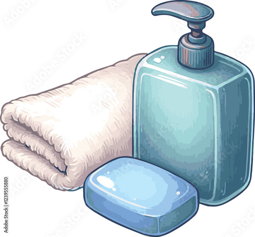Vector illustration of a hygienic set of a towel and soap