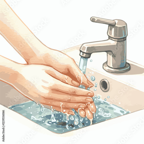 Vector wateroclor illustration of hands washing in a sink