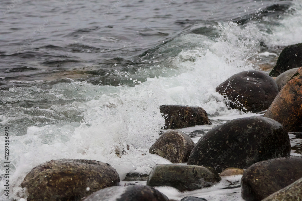 Waves Crashing on a Pebble Beach, South Norwegian Coast Waves Crashing on a Pebble Beach, South Norwegian Coast