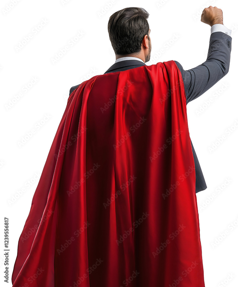 Brave Businessman Superhero Posing in Strong Costume for Leadership Concept isolated rearview flying fist hand arm up from behind back view Brave Businessman Superhero Posing in Strong Costume for Leadership Concept isolated rearview flying fist hand arm up from behind back view