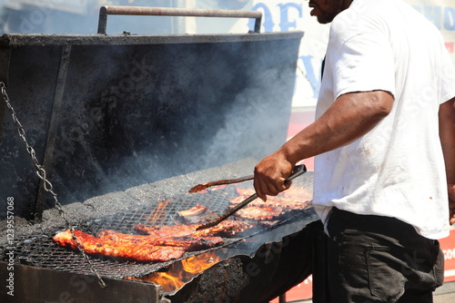 Festivities and barbeque foods from vendors at the Jazz and Rib fest in downtown Columbus, Ohio. 