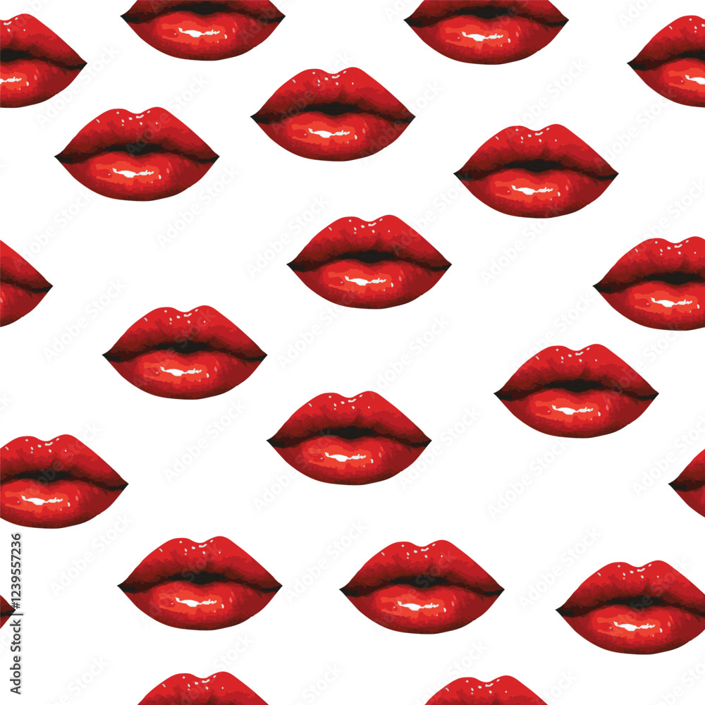 Obraz premium Seamless vector pattern with red lipstick lips