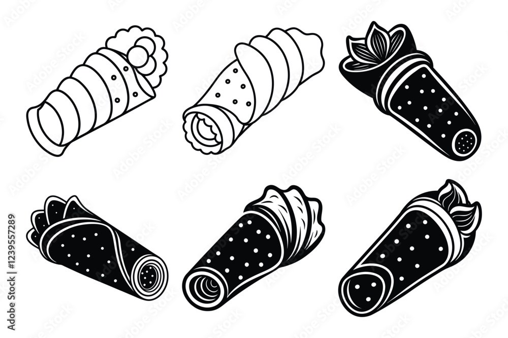 Spring rolls sets icon vector on White Background ,Vector Art Illustration on white background. Spring rolls sets icon vector on White Background ,Vector Art Illustration on white background.