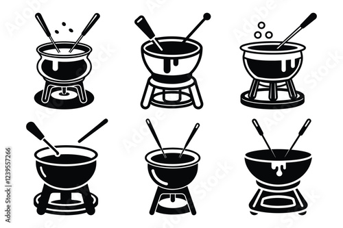 Fondue Set Icons vector on White Background ,Vector Art Illustration on white background.