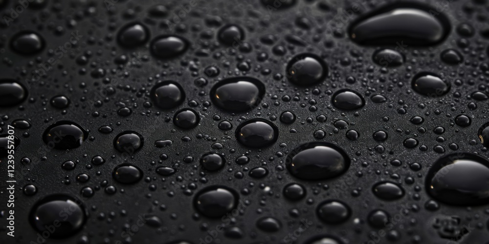 A pure black backdrop with minimalist, isolated droplets, Centered and symmetrical composition A pure black backdrop with minimalist, isolated droplets, Centered and symmetrical composition