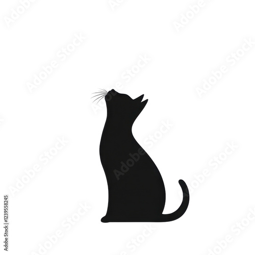 A black cat silhouette, sitting gracefully against a white isolated background, perfect for pet-themed designs.