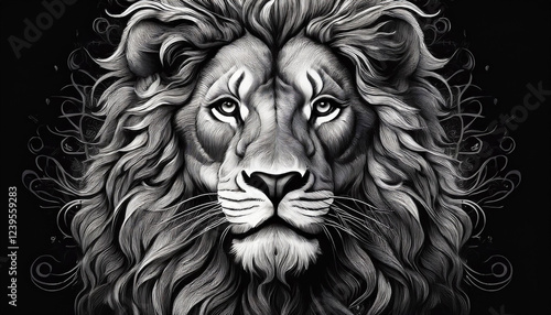 complicated black and white lion portrait instance