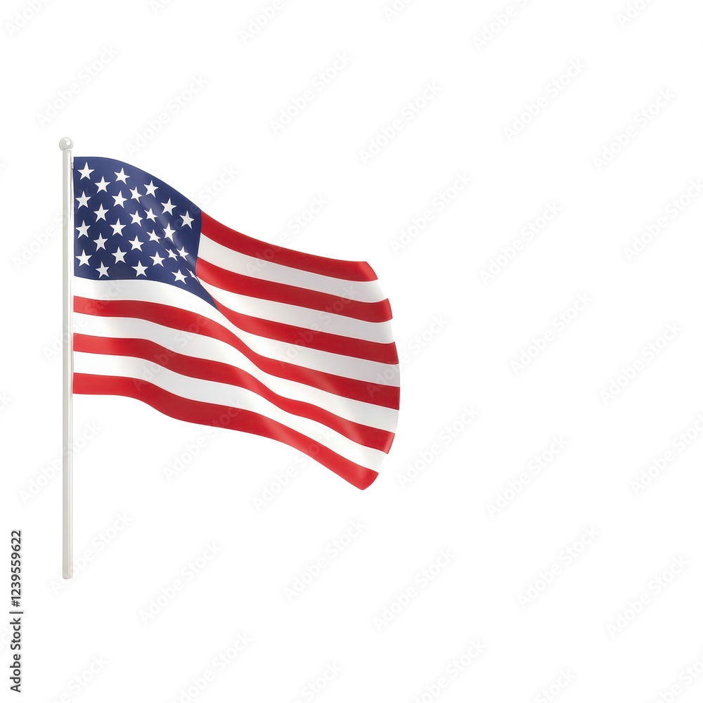 American flag waving proudly against a white background. American flag waving proudly against a white background.