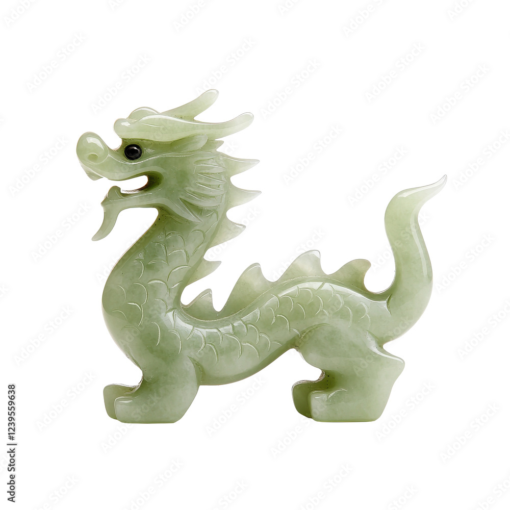 Naklejka premium An elegant jade dragon figurine on a white isolated background.