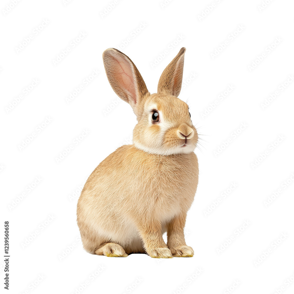 Fototapeta premium Cute rabbit sitting gracefully on a white isolated background.