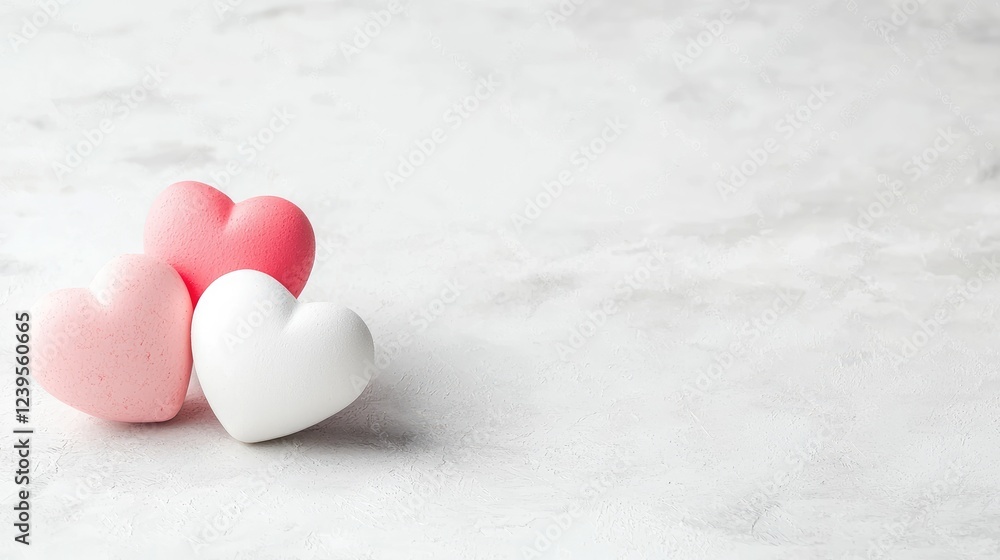 Fototapeta premium Pink and white hearts on marble, Valentine's Day card