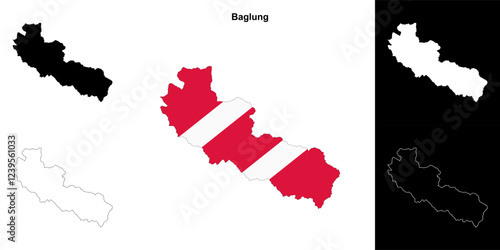Baglung district blank outline map set