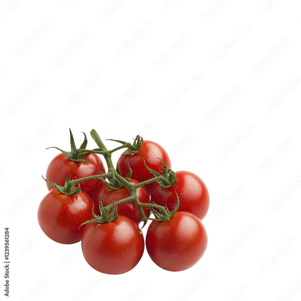 Fresh, ripe cherry tomatoes on vine, isolated on white background. Fresh, ripe cherry tomatoes on vine, isolated on white background.