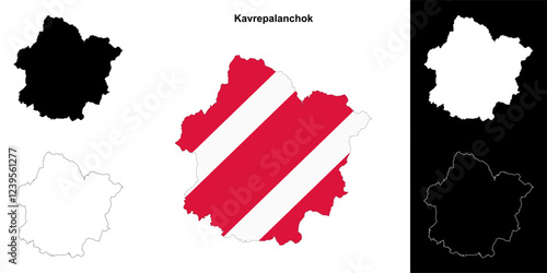 Kavrepalanchok district blank outline map set photo