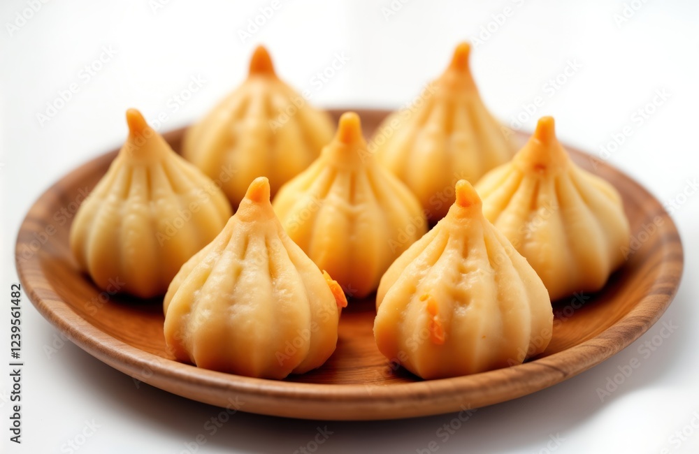 Obraz premium Plate with delicious homemade Modak treats. Sweet and healthy dessert. Perfect for a traditional Indian celebration or festival. Enjoy this tasty dish for a memorable moment.