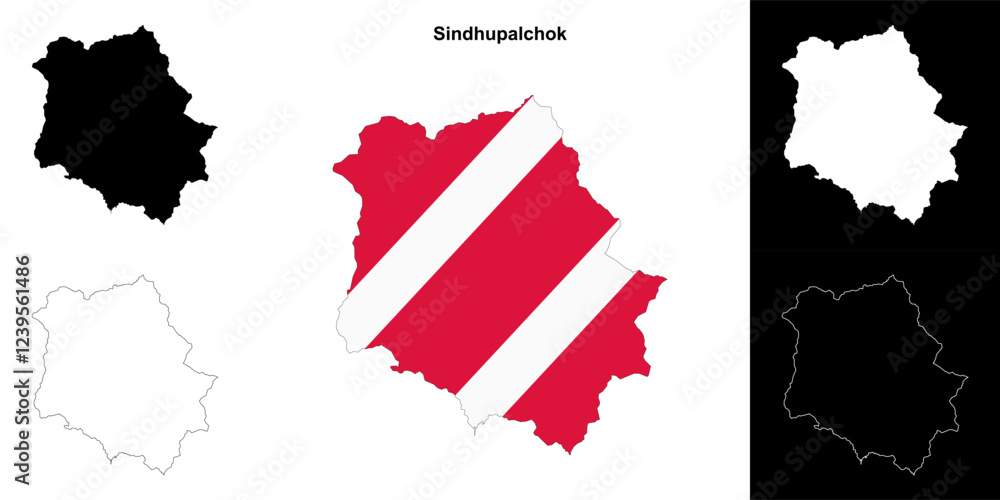 Fototapeta premium Sindhupalchok district blank outline map set