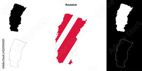 Rautahat district blank outline map set