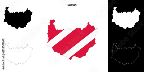 Saptari district blank outline map set photo